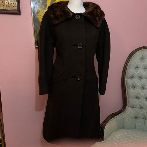 Vintage Jackets & Blazers - Vintage Bonwitt Teller Junior Forecast Wool Coat with Mink Fur Trim